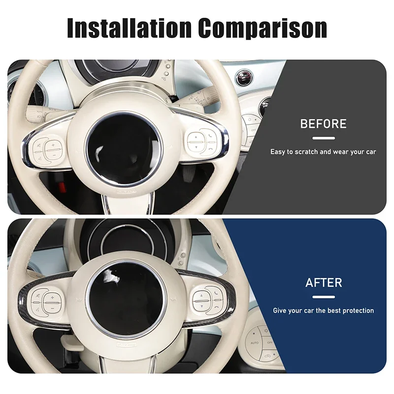 

1Pcs Real carbon fiber For Fiat 500 2016-2025+ Car styling car steering wheel decorative frame sticker car interior accessories