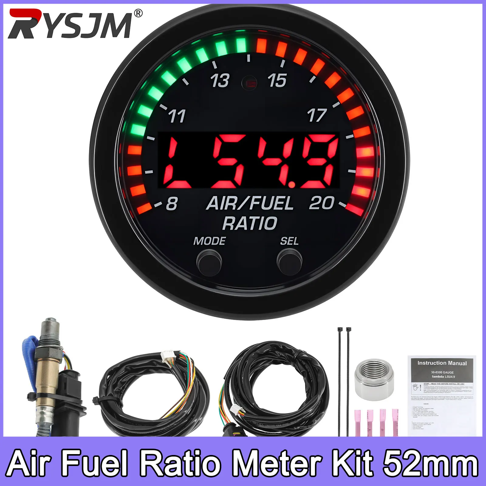Air Fuel Ratio Meter Kit 52mm AFR Gauge O2 Broadband Wideband Oxygen Sensor AFR Sensor 30258017025