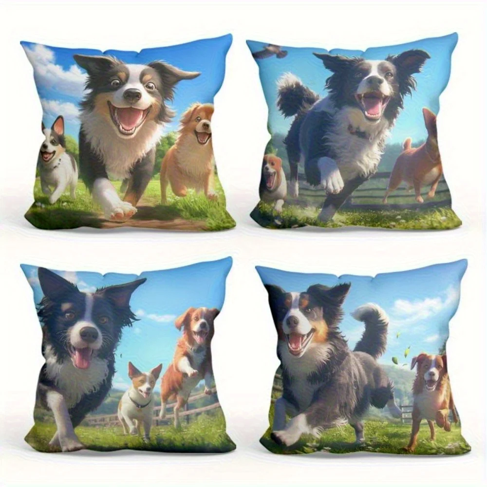 Interesting dog design digital printing pillow cover Short plush Suitable living rooms bedrooms sofas throw cushion cover 4pcs