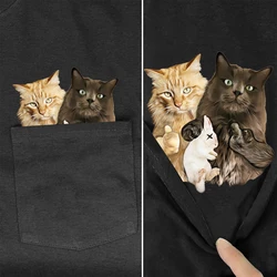 CLOOCL Animals Cotton T-Shirts Funny Designs Cats Rabbits Middle Finger Printed Pocket T-shirt Women Clothing Short Sleeve Tees