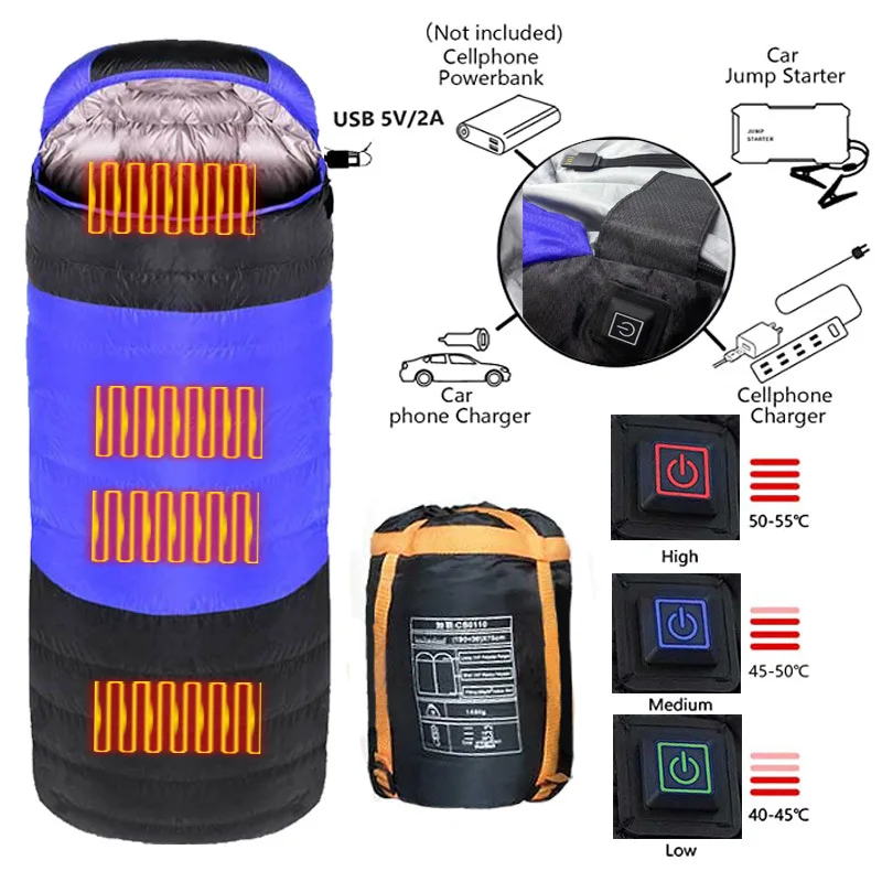 Outdoor Mummy Sleeping Bag with Composite Fiber Heating Plate, Compression Sack for 3Season Lightweight, Water Resistant & W