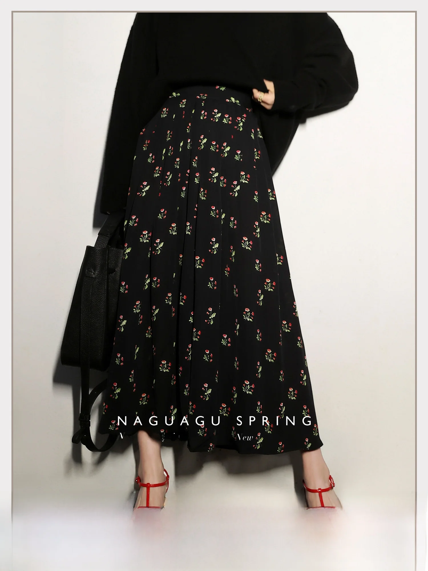 

Шелковая шифоновая юбка NAGUAGU Pumpkin Valley с принтом, А-силуэт, для повседневной носки, средней длины, женская, 100% шелк, Q0708