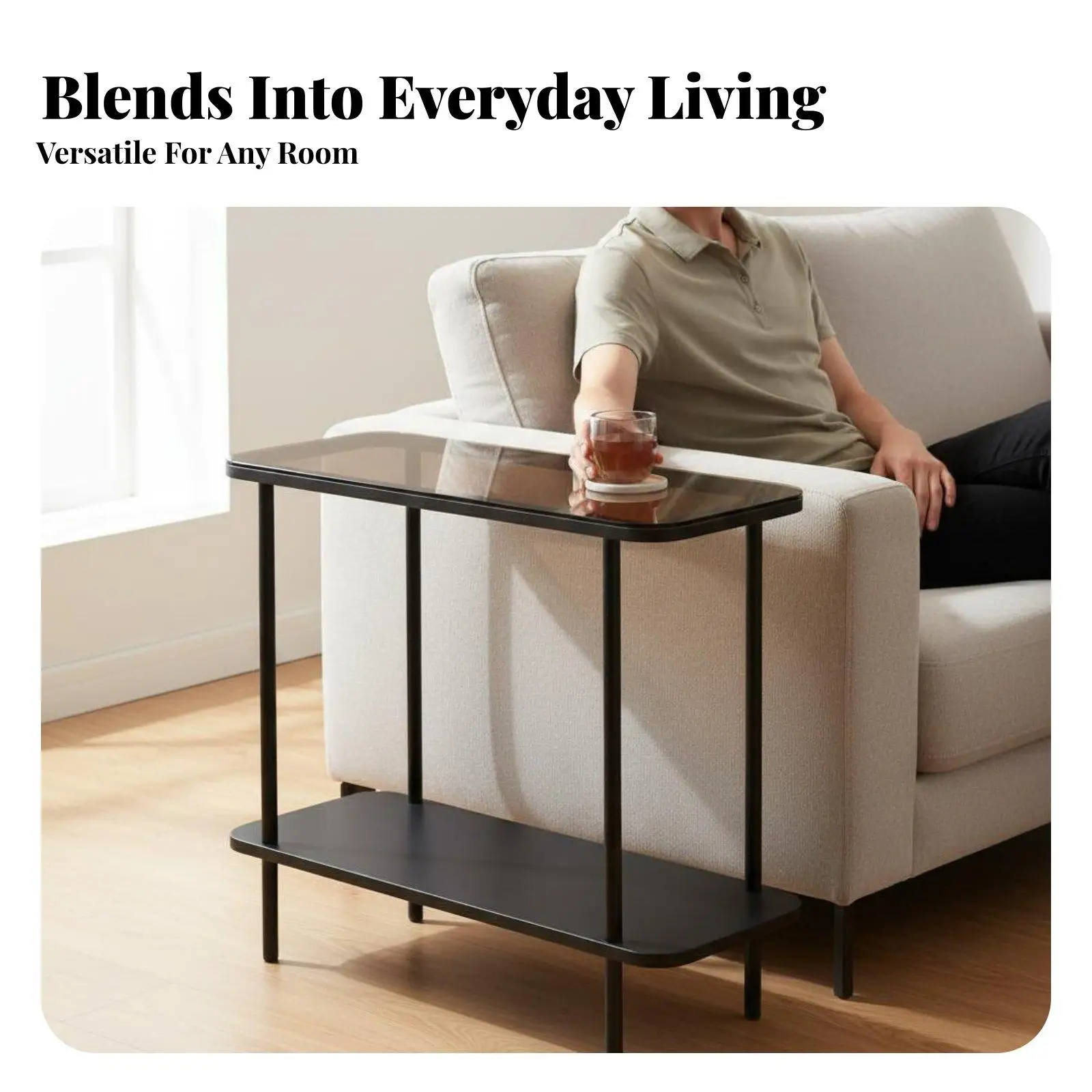 Contemporary Tempered Glass Side Table Sturdy Mini Furniture for Room Corner Nightstand