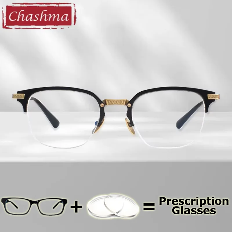 

Очки Chashma по рецепту врача, мужские квадратные модные очки, полуоправные очки для женщин, оправы для очков из чистого титана, очки