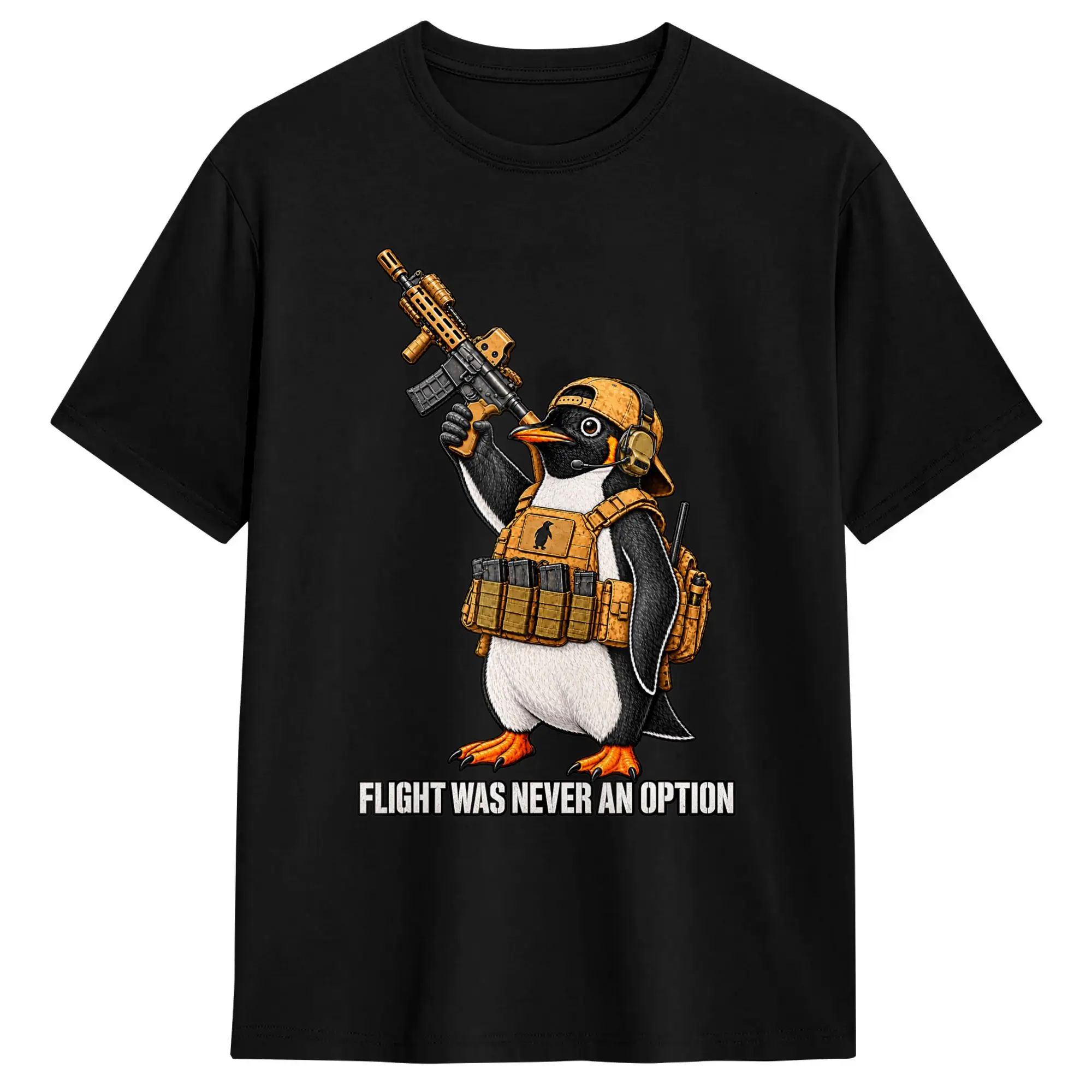 Men Flight was Never an Option Tactical Penguin T-Shirts  100 Cotton Clothes Summer Vintage Short-Sleeved T-Shirt O-Neck Tee