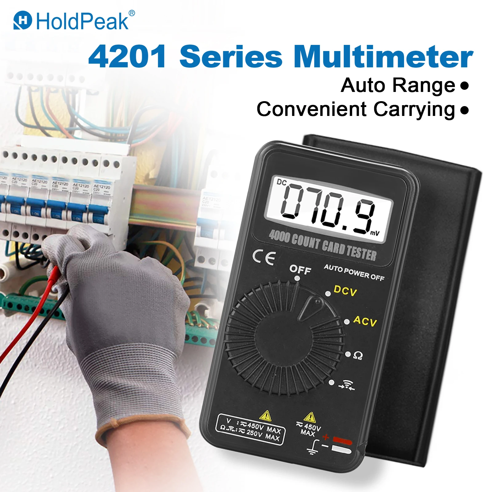 HP-4201 Mini Portable Pocket-Size Digital Multimeter – Auto-Ranging For AC/DC Voltage, Resistance, And Continuity Testing Tools