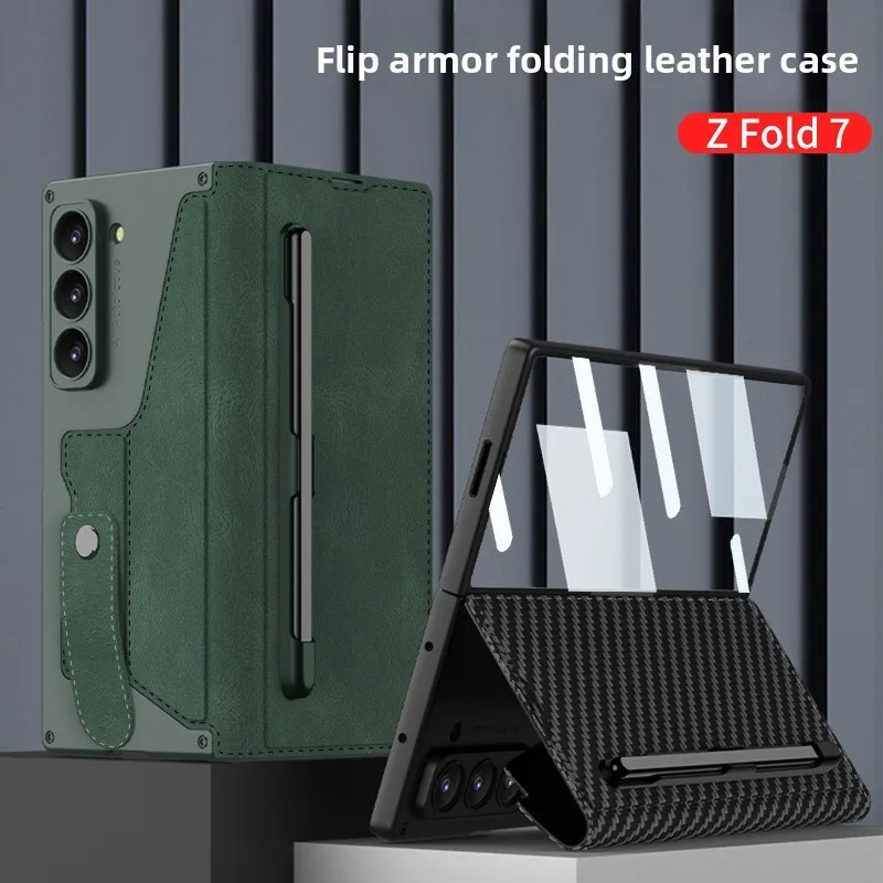 

For Samsung Z Fold7 folding phone case Armor clamshell Holster pen slot cover