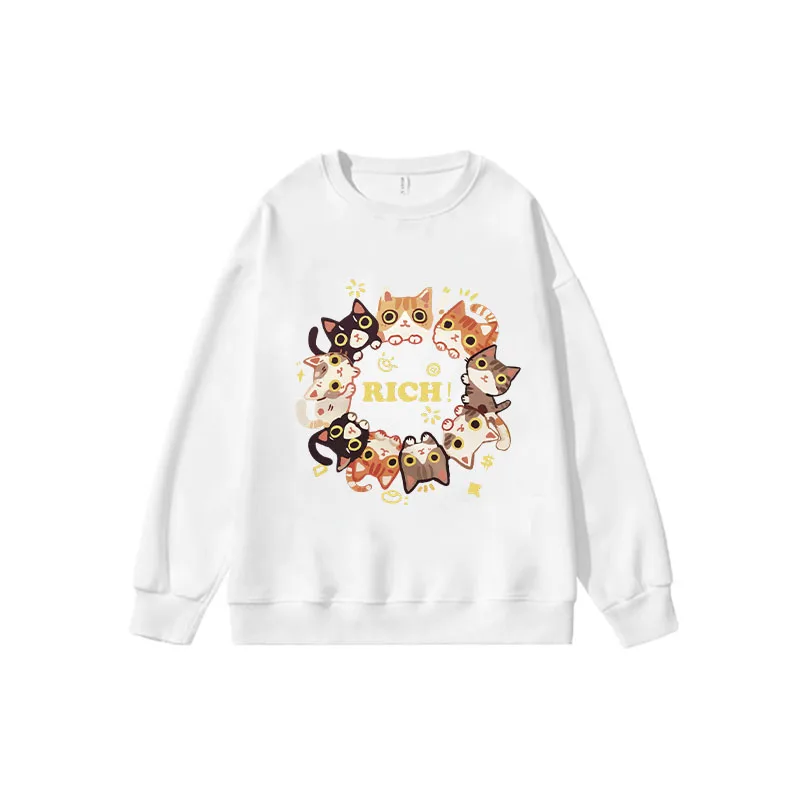 Autumn New American Oversized Clothes Casual Breathable Round Neck Sweatshirts Rich Cats Graphic Pullover