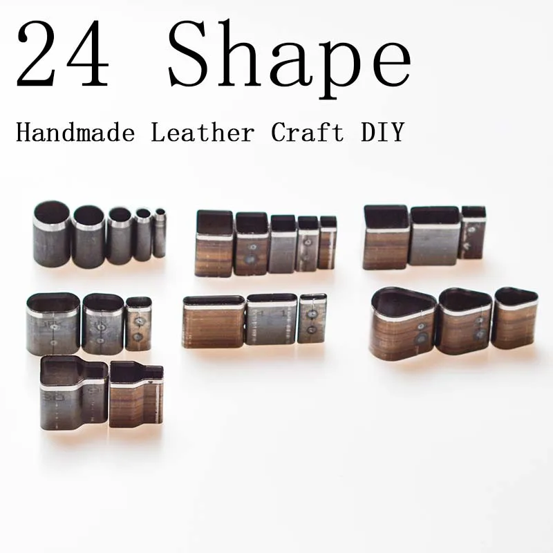 24Pcs/set Leather Hole Hollow Punch Cutter Set Shape Style for DIY Leather Craft Belt Phone Holster Handmade Punching Tool