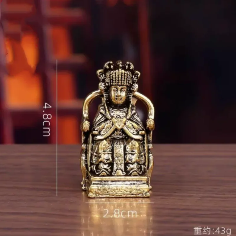 Antique brass mini Jade Emperor Queen Mother deity statue a pair ornament home office desktop decoration handicrafts