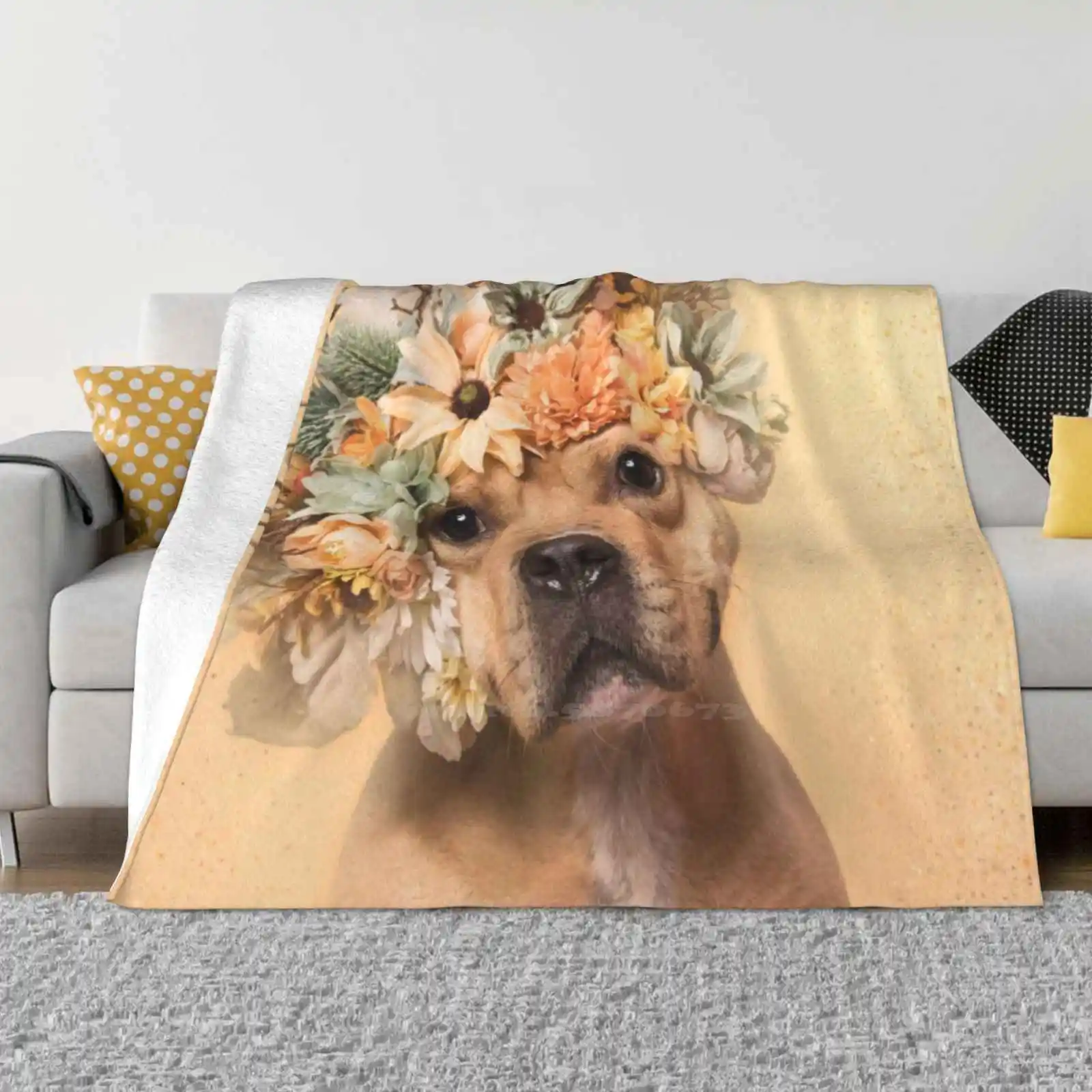 Flower Power , Bubba Fashion Soft Warm Throw Blanket Pit Bull Flower Power Dog Rescue Flowers Sophie Gamand