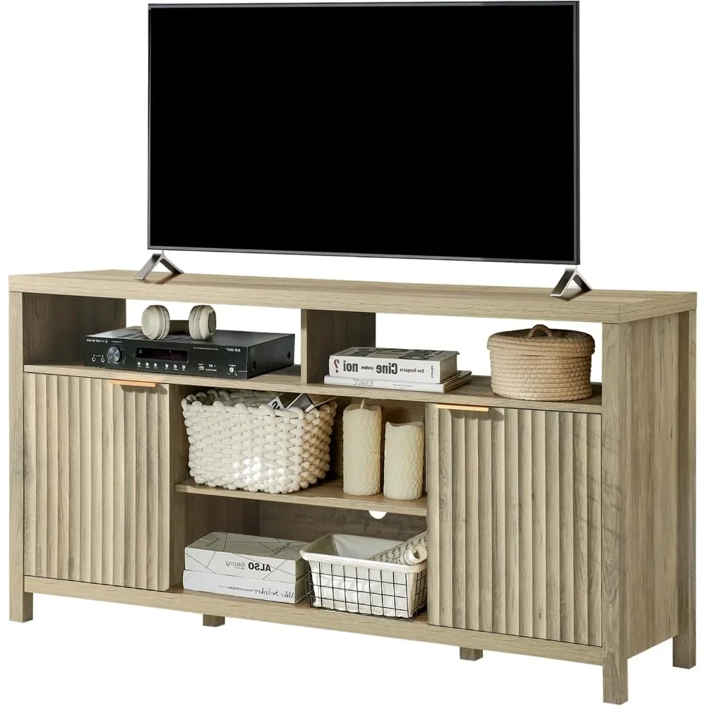 

Fluted TV Stands for Living Room, Heavy Duty Entertainment Center with Storage, Mid Century Modern Television Stands