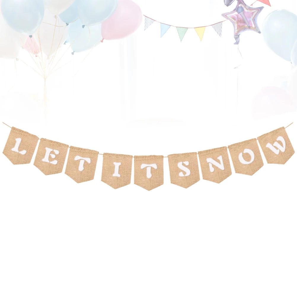 

Party Hanging Flag Decorations Snow Banner Winter Christmas Let It Bunting Burlap Letter