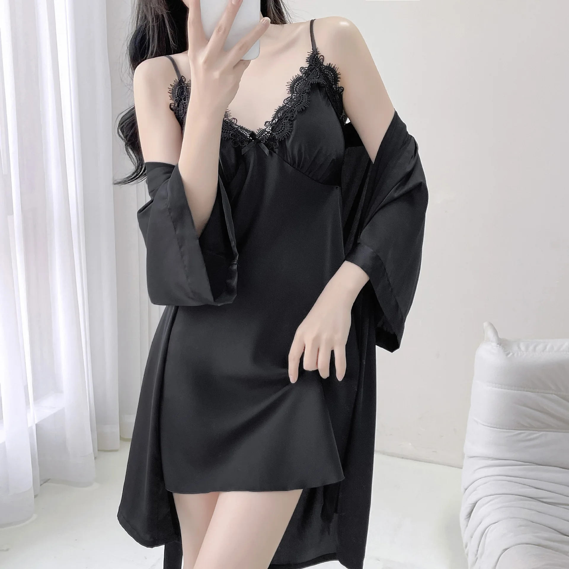 Sposa damigella d'onore abito da sposa donna indumenti da notte in raso kimono sexy accappatoio abito in pizzo set da notte