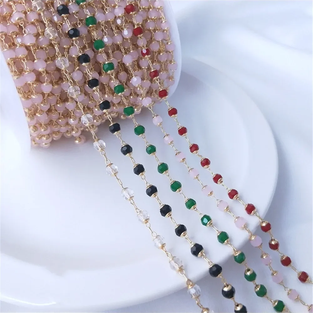 

14K Gold Plated Crystal zircon handmade chain Wafer beads color chain DIY bracelet necklace ornaments loose chain