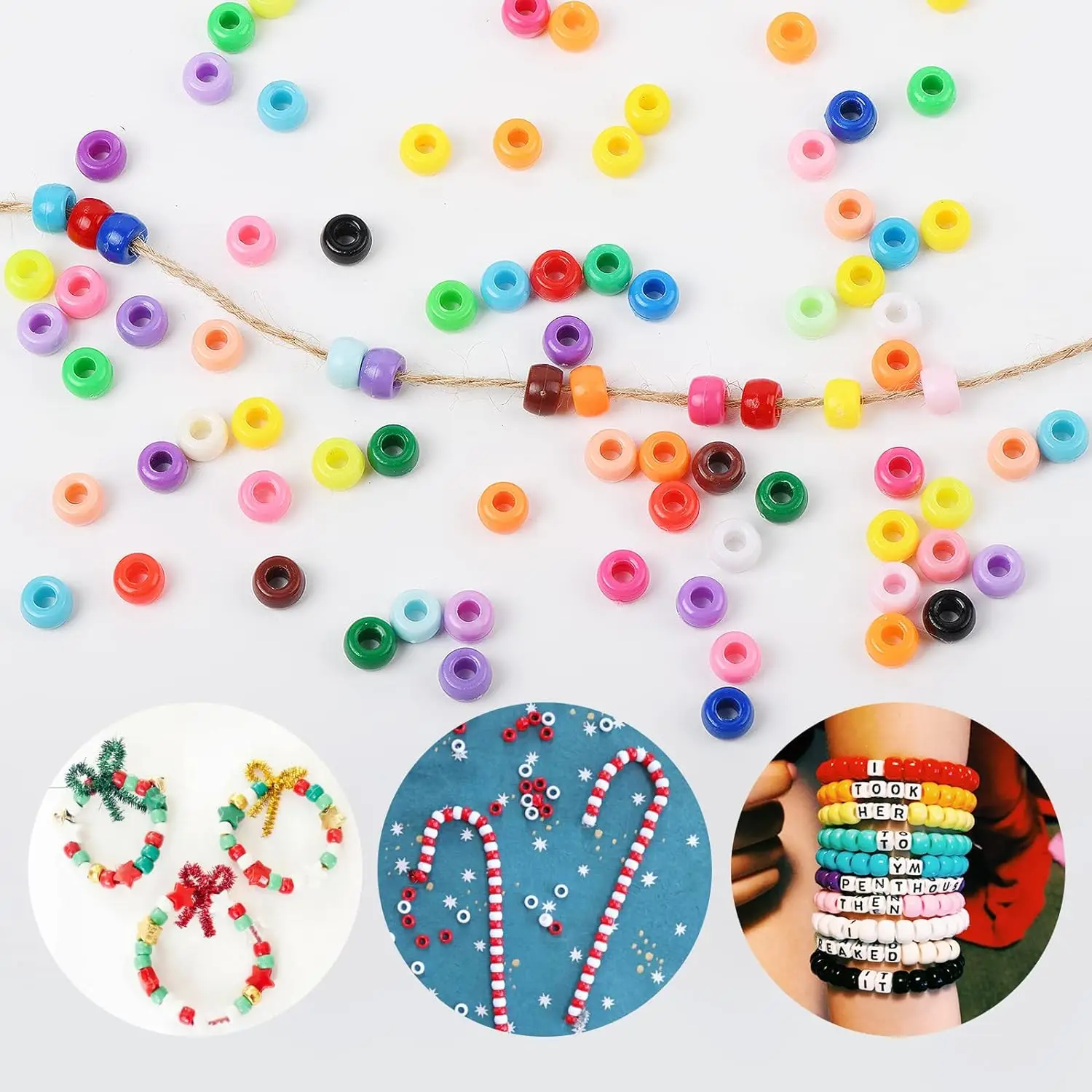 Pony Beads 600 Pcs, Beads for Jewelry Bracelets Making, Bracelet Beads, Plastic Beads for Crafts, Hair Beads for Braids for Girl