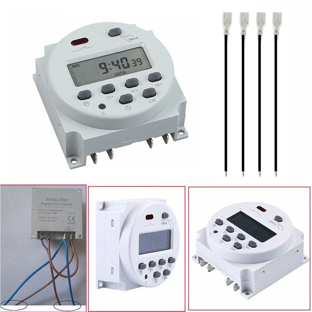 Timer High Quality DC/AC 12V 16A Programmable Digital Timer Switch with 16 On/Off Settings and Manual Override