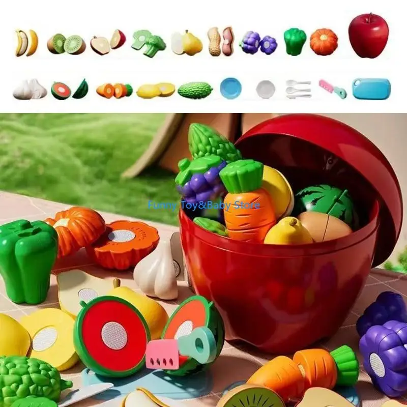 Ensemble découpe cuisine pour enfants, jeu simulation avec seau rangement, jeu fruits légumes, nourriture pour