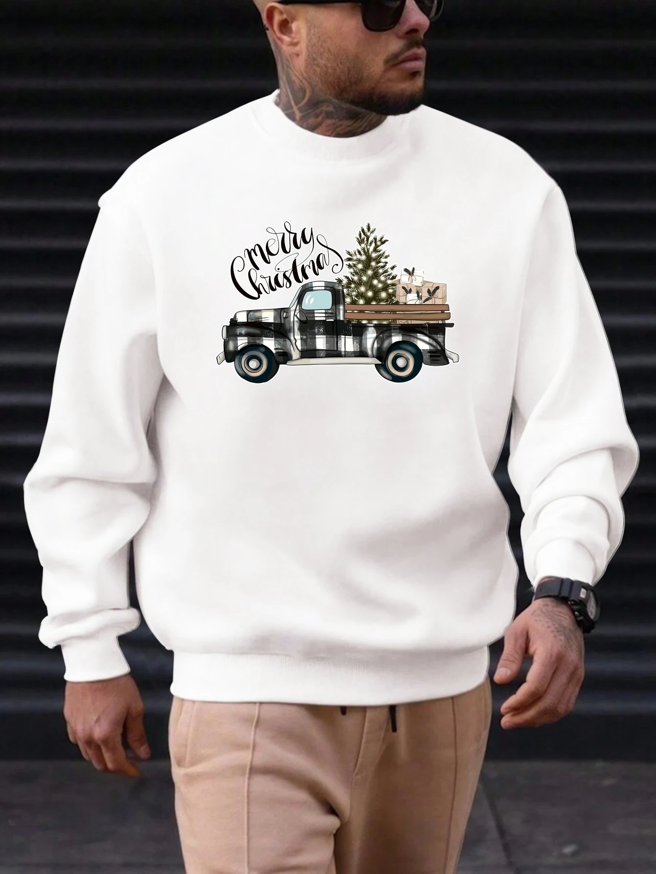 

Men's Cotton Round Neck Sweatshirt MERRY CHRISTMAS Pattern Printing 2025 New Trending Fashion Casual High Quality Top Clothing
