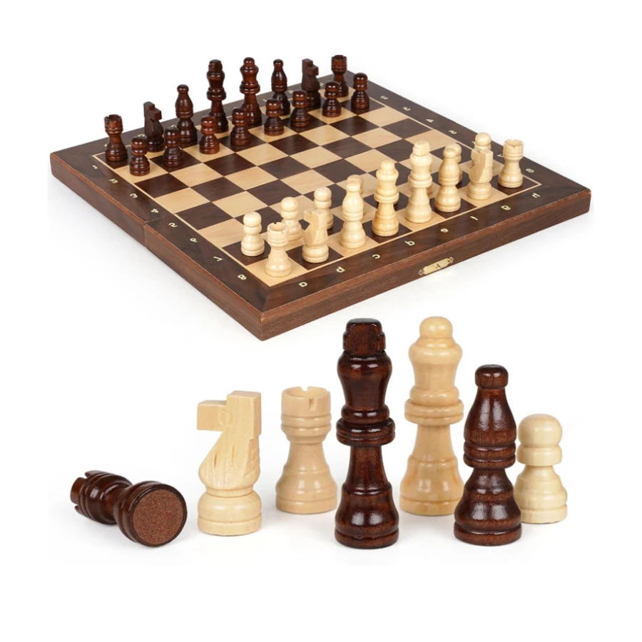 

30cm Chess Set Handmade Wooden Pieces with 2 Extra Queens Folding Portable Perfect for Adults Travel Christmas Gift
