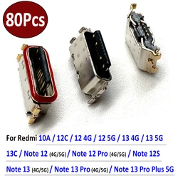 80Pcs,NEW Micro USB Jack Connector Female Charging Socket For Xiaomi Redmi 10A 12C 12 13 4G 5G 13C Note 12s 12 13 Pro Plus 5G