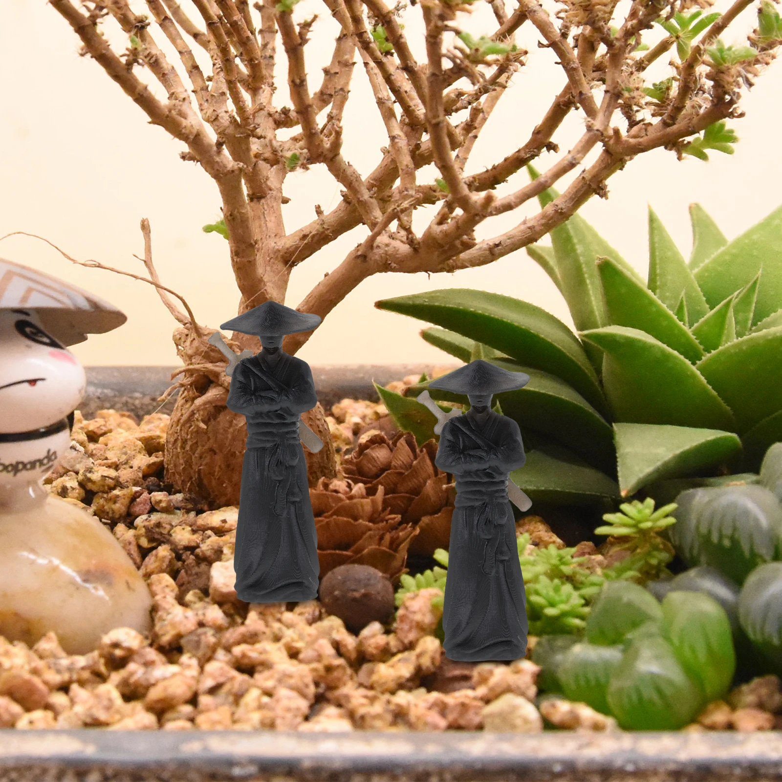 

2 Pcs 3cm Black Resin Miniature Ninja Figurines Bonsai Landscape Decoration Art Craft Desktop Ornament Statues