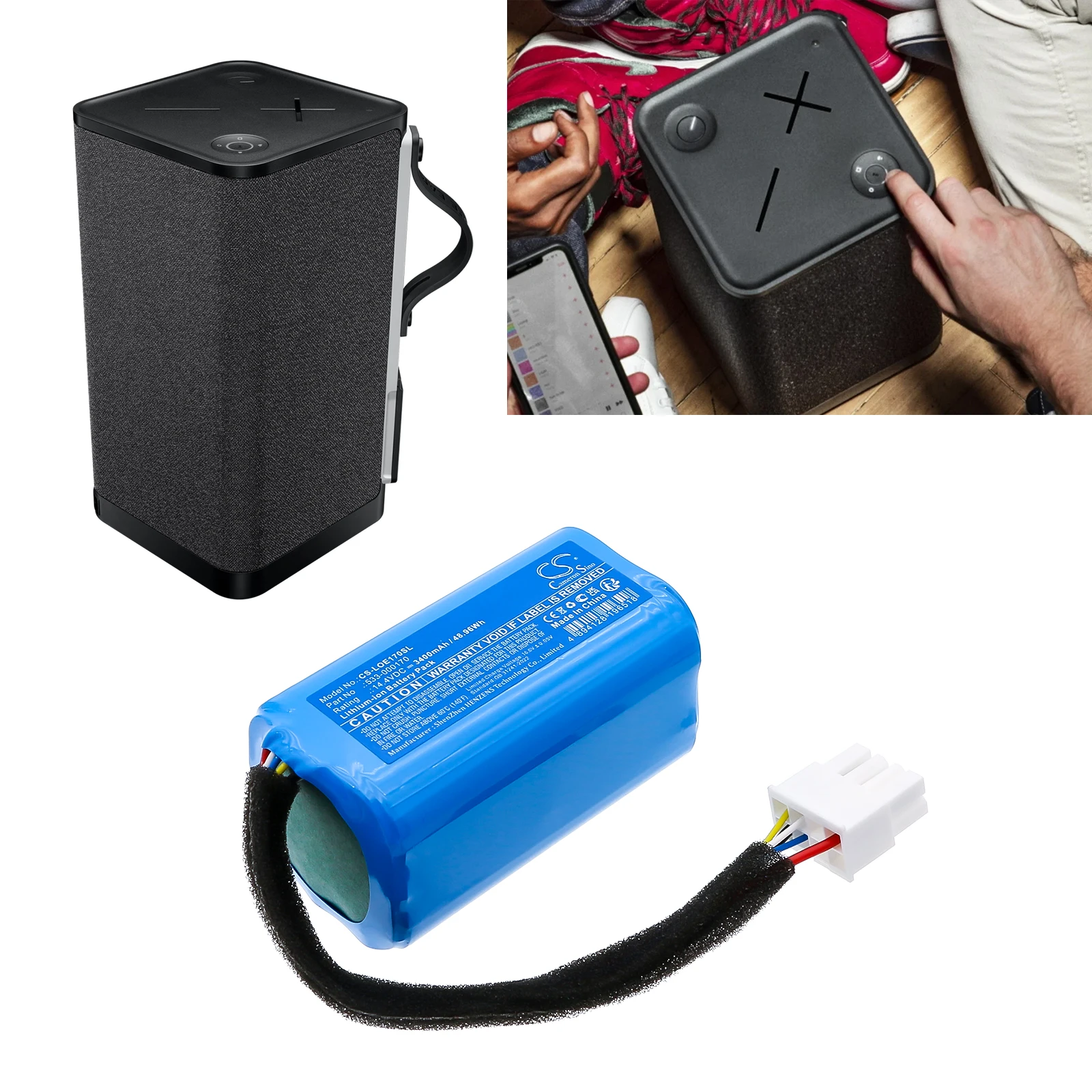 Batería de repuesto para Logitech Ultimate Ears Hyperboom 3, UE Hyperboom, Ultimate Ears Hypeboom, S00175 PN:53 3400mAh / 48.96Wh