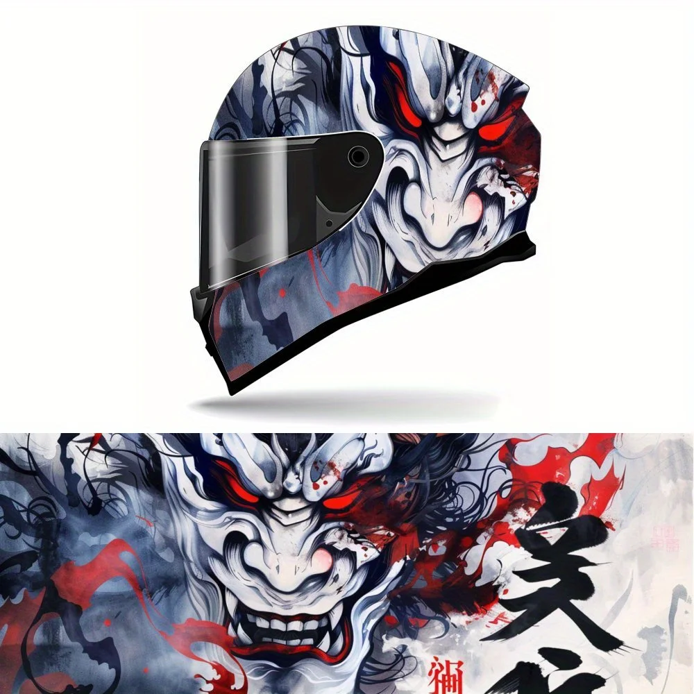 

Маска демона с кленовыми листьями в японском стиле, загадочная, величественная, с наклейками для украшения шлема, для мотоцикла