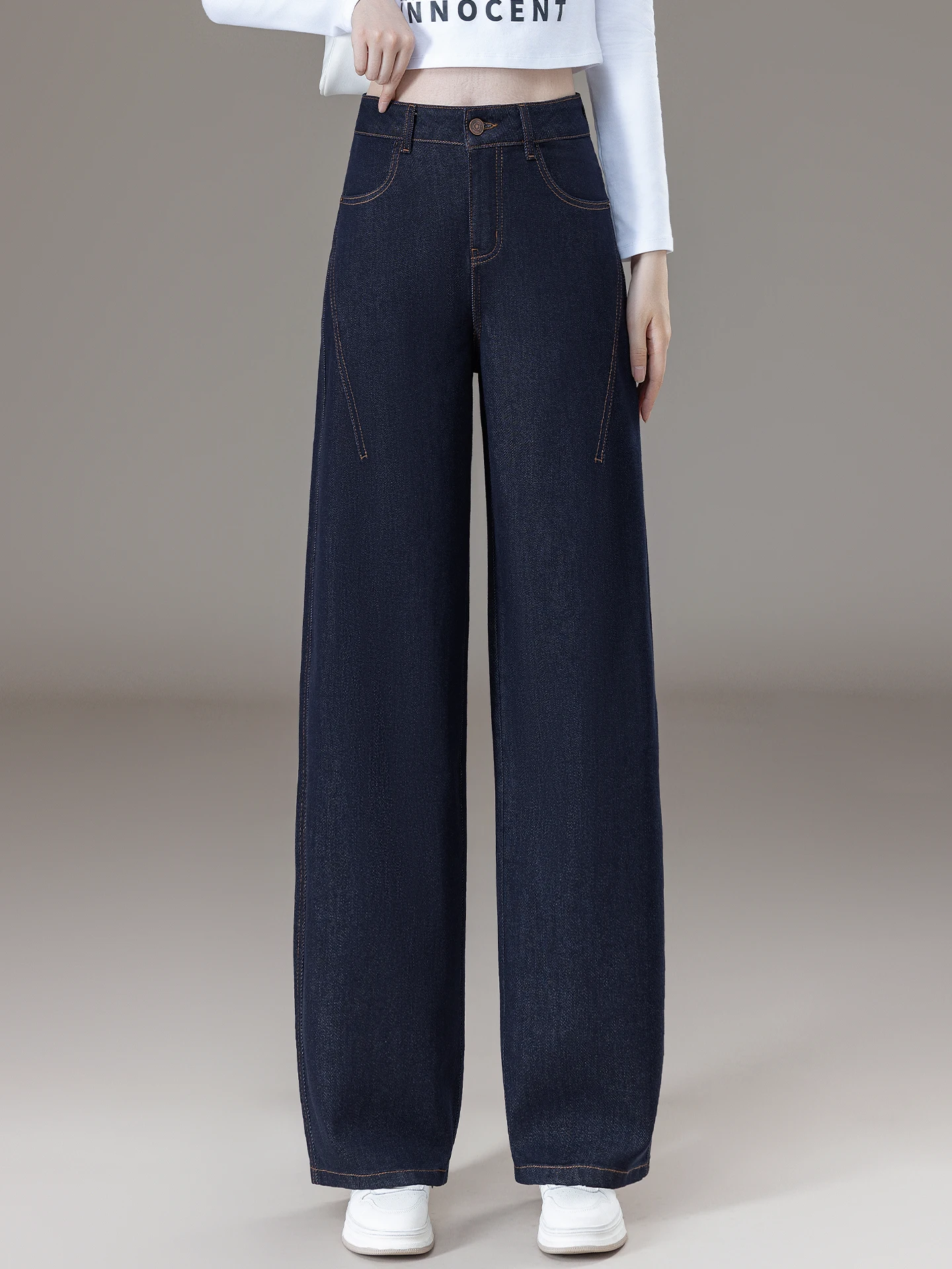 

Женские джинсы с высокой талией, широкими штанинами и зауженным силуэтом, синие, из денима, весна-осень, новый стиль, популярные, модные, повседневные, удобные