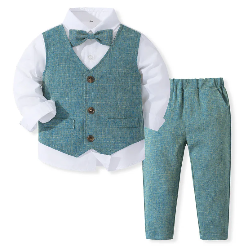 Primavera autunno bambino ragazzo abbigliamento moda gentiluomo cravatta gilet bianco manica lunga top + pantaloni vestiti per bambini set per