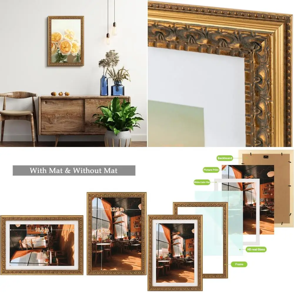 

Bronze 13x19 Elegant Photo Frame with White Mat for 11x17 Prints and Real Glass