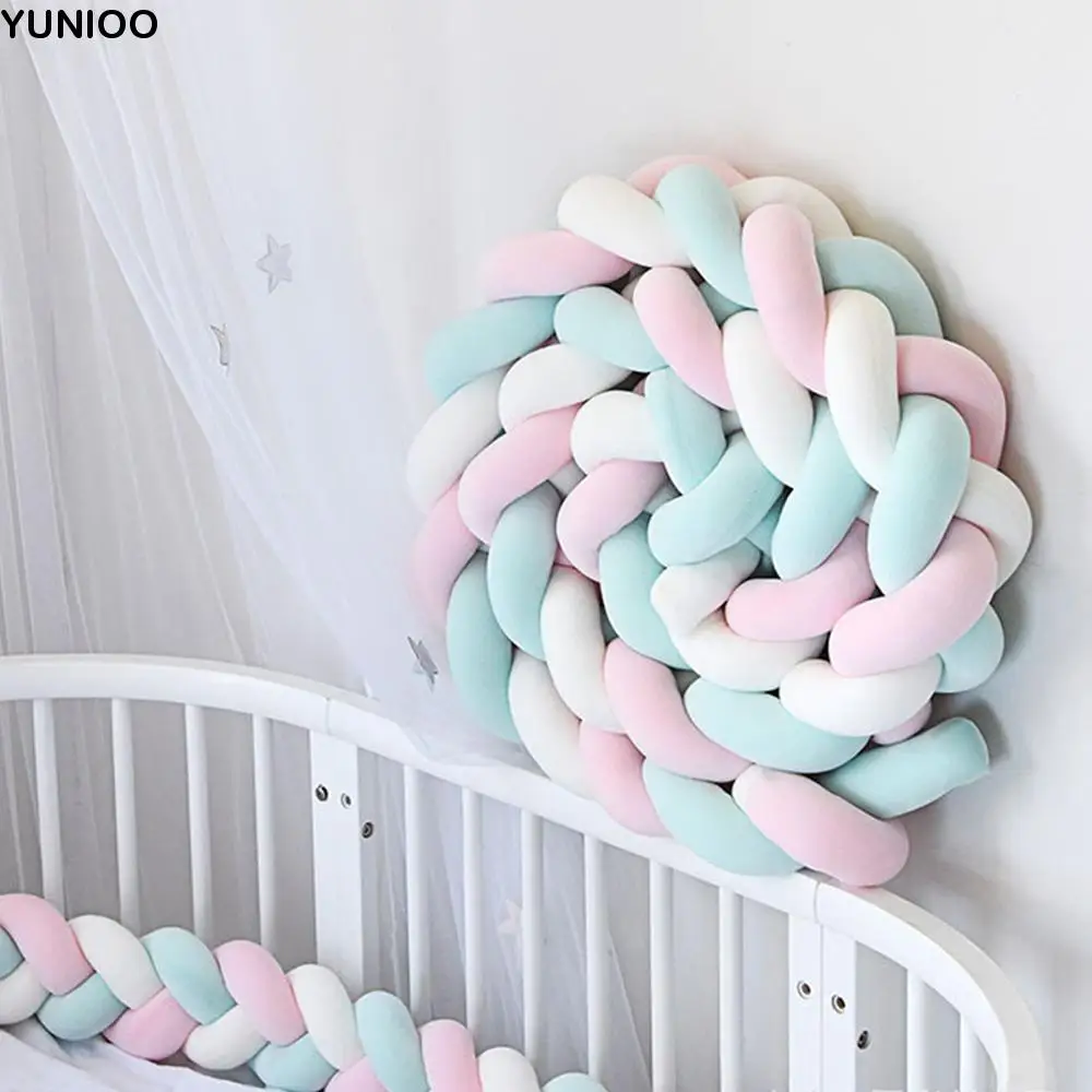 

Knotted Plush Pad Handmade Cot Bumper Breathable Washable Bed Bumper Anti-Collision Skin-friendly Crib Protector Newborn Crib