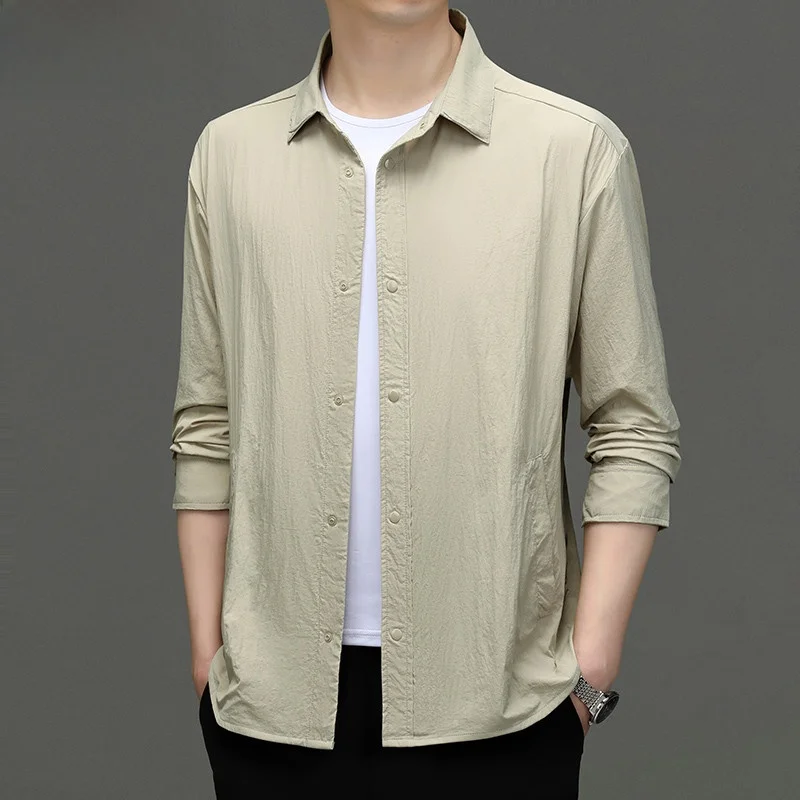 

Ultra-Thin Ice Silk Sun Protection irt Men's Loose Fit Collared Jaet Breathable Air Conditioning Outerwear for Father's Day