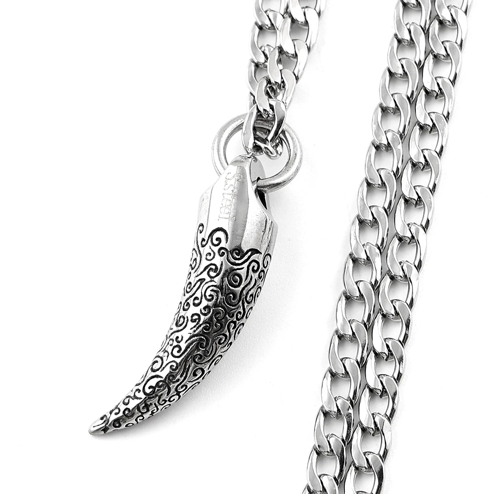 Punk Hip Hop Wolf Tooth Spike Totem Pendant Necklace for Men Stainless Steel Silver Color Animal Teeth Chain Necklaces Jewelry