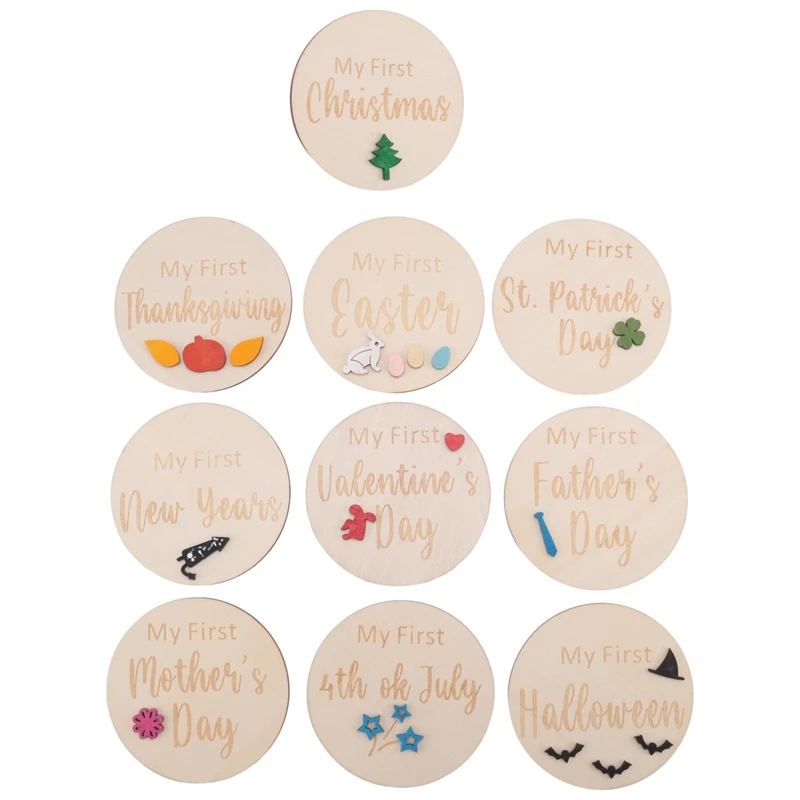 Cartes de décoration en bois rustique pour bébé, signes de naissance, ornements pour nouveau-né, accessoire de photographie durable B, 10 pièces