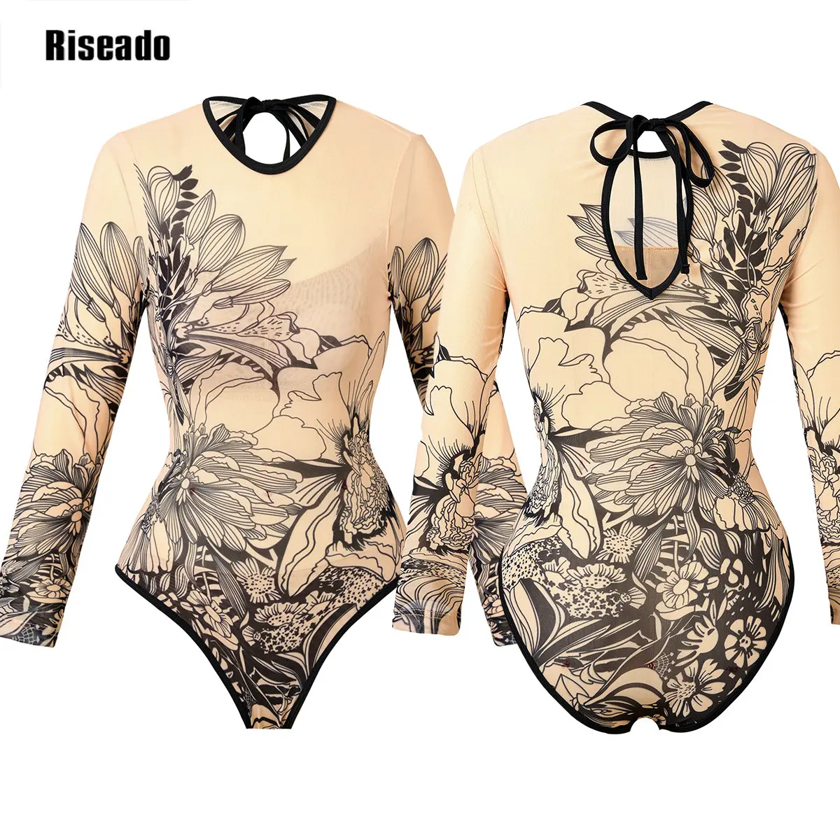 Riseado Long Sleeve Mesh Rashguard One-Piece Swimsuit Printed 5