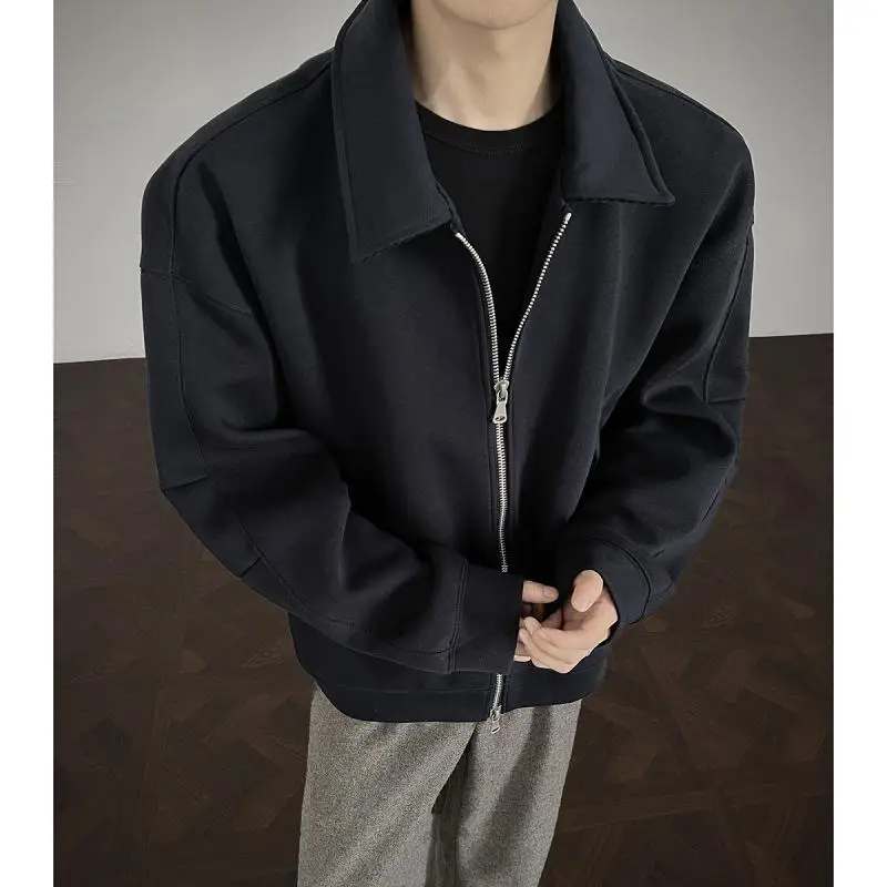 Men's Retro Zip Up Jacket Corduroy Splicing Stand Collar Sporty Sweatshirt Loose Fit Casual Outerwear Streetwear 2026 Clothing