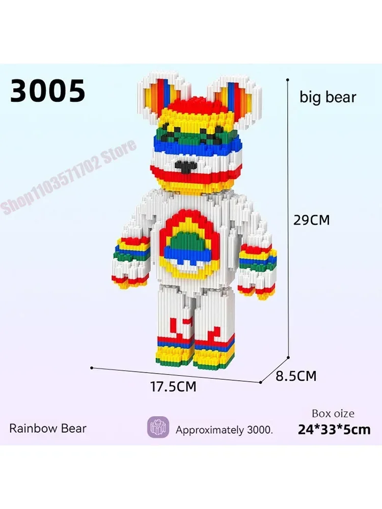 

DIY Kids Toys Cartoon Mini Love Violent Bear Bearbrick Model with Light Building Block Micro Bricks Christmas Birthday Gift