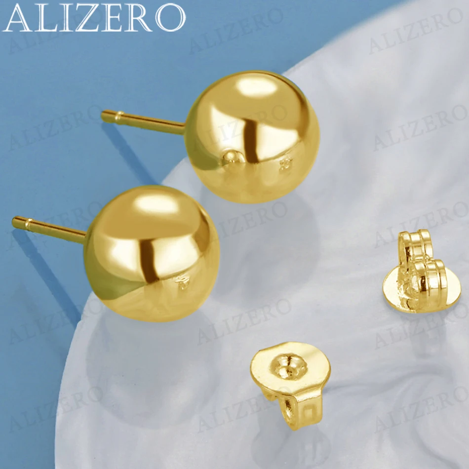 

ALIZERO 18K Gold Smooth 8mm Beads Stud Earrings For Women Wedding Engagement Party Fashion Charms Jewelry Accessories