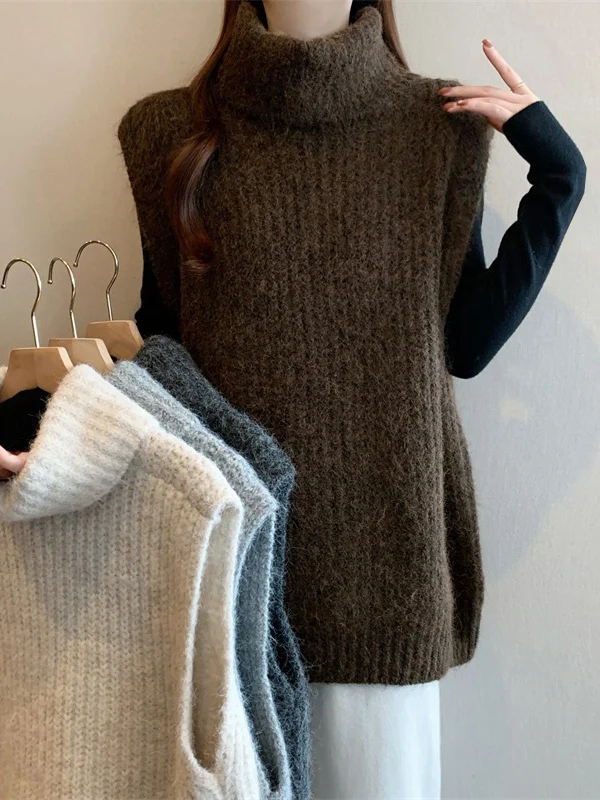 Laziness Style Cashmere Knitted Sweater High Collar Women's Vest plus Size Layering Sweater New Autumn 2026 Big Size Fat MM