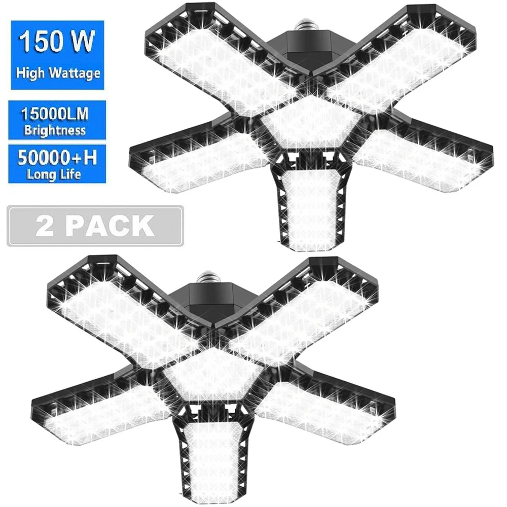 Adjustable Deformable Garage Light E27/E26 15000LM Shop Lamp 150W Led Bulb Ceiling Light for Storage/Warehouse Workshop Lighting