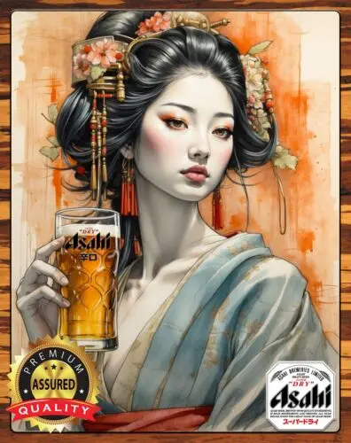 Asahi Super Dry Beer - Geisha Girl - Raro - Letrero de metal