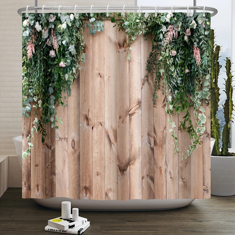 Country Style Wooden Planks Shower Curtain Art Pattern Bathtub Bathroom Curtain Waterproof 180x180cm Bathroom Curtain With Hooks