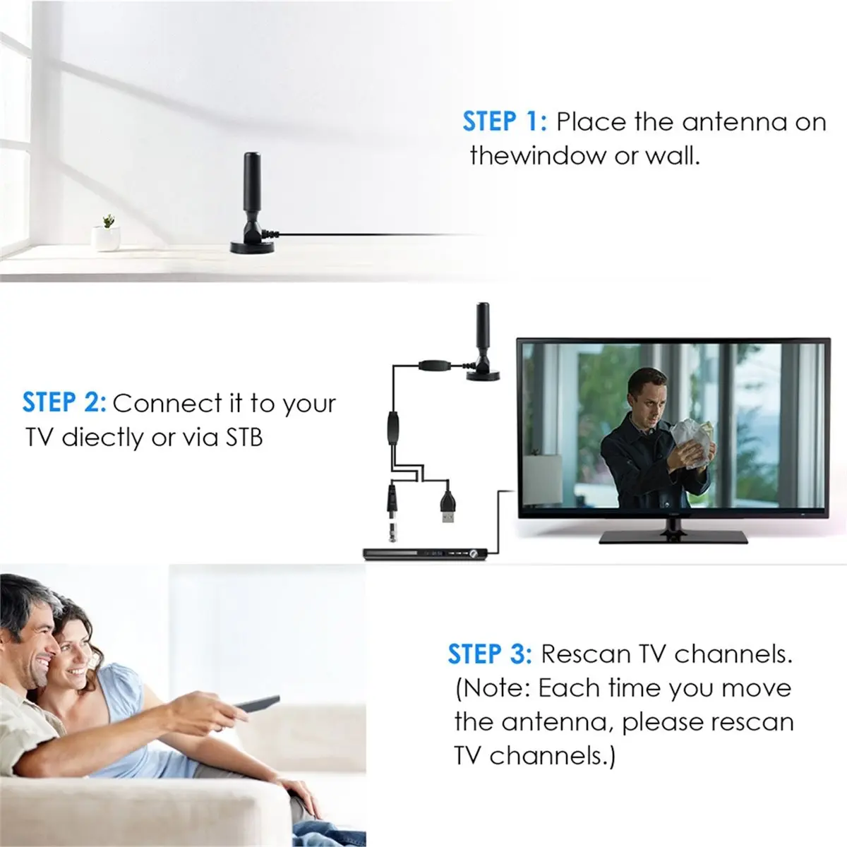(MEOF] High-Definition Digital TV Antenna with Dual Amplifiers and High Gain High-Definition Digital DVB-T2 Indoor TV Antenna