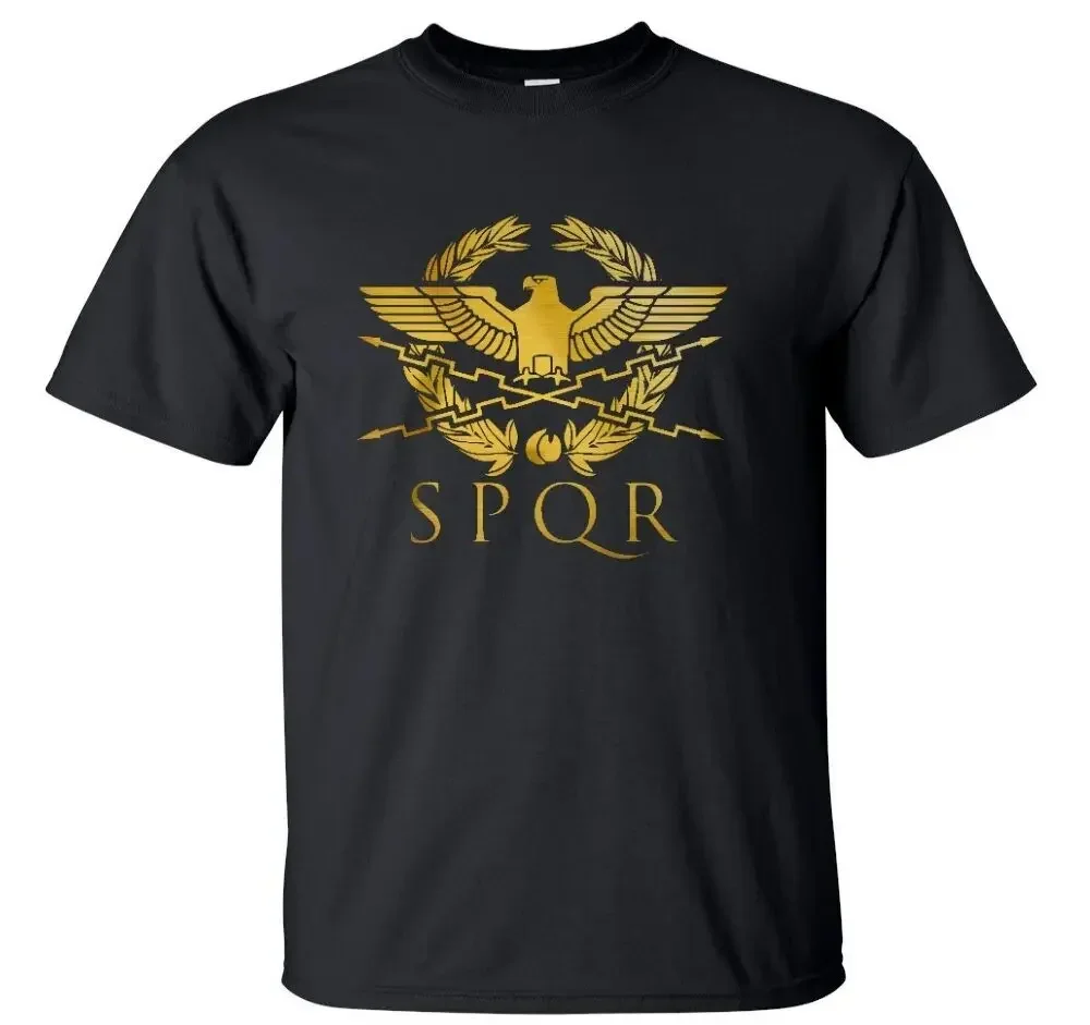 Roman Gladiator Imperial Golden Eagle SPQR T-Shirt 100% Cotton O-Neck Summer Short Sleeve Casual Mens T-shirt Size S-3XL