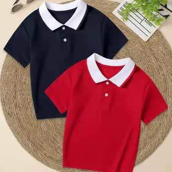 2/1 Piece Children's Summer Color Matching Lapel POLO Shirt Boy Casual Handsome Basic Short-sleeved Girl Joker Sweet Tennis Top
