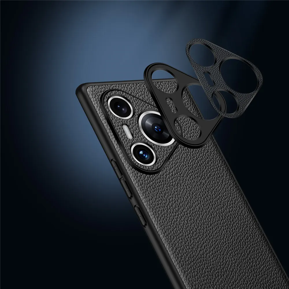 Genuine Cowhide Cowhide Leather Litchi Case for Huawei Pura 70 Pro+/70 Ultra Retro Business Armor Back Cover