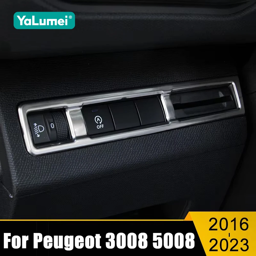 For Peugeot 3008 5008 GT 2016 2017 2018 2019 2020 2021 2022 2023 Stainless Headlight Adjustment Knob Switch Cover Trim Sticker