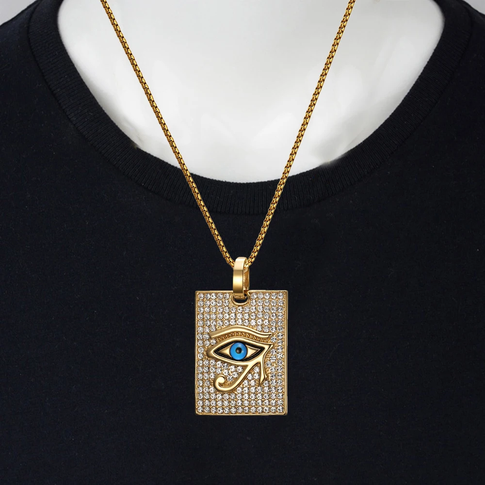 Ancient Egypt Eye Of Horus Pendant Wholesale Male Gold Color Stainless Steel Big Square Necklaces For Men Egyptian Jewelry Gift