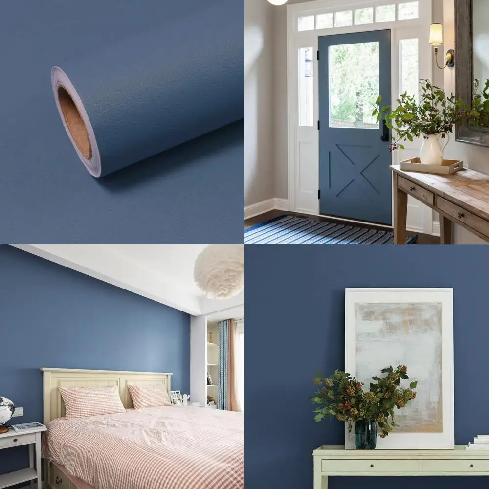 ورق جدران قابل للتقشير واللصق باللون الأزرق الداكن مقاس 23.6 × 474 - ورق اتصال ذاتي اللصق غير لامع، لون خالص، مقاوم للماء للجدران